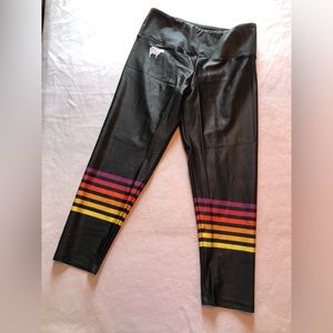 Goldsheep Rainbow stripes, capri, high waisted leggings, L, great condition!